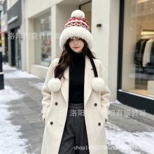 复古民族风费尔岛针织帽冬季加厚毛线帽保暖毛绒护耳帽甜美雷锋帽