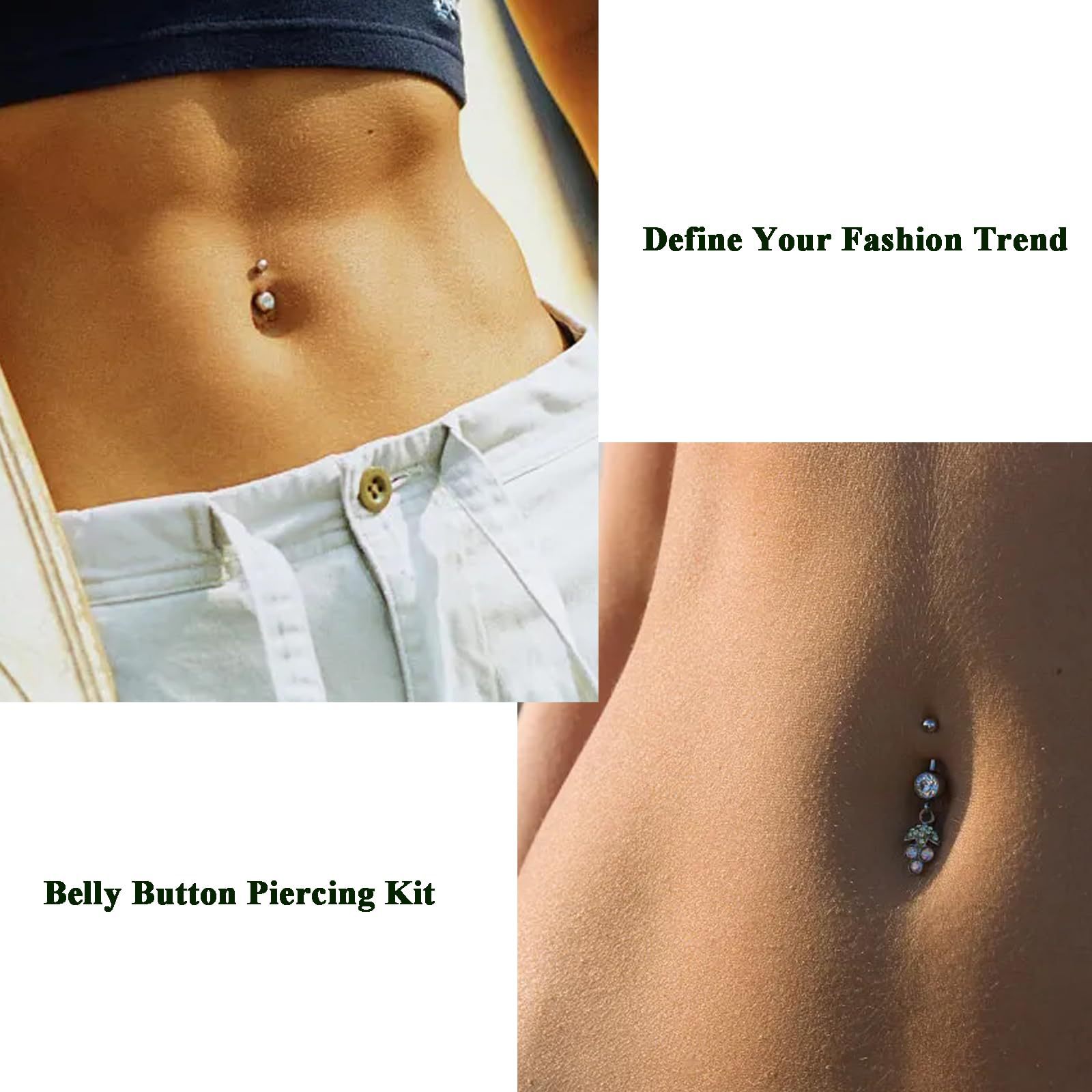 Kit de piercing nombril en acier inoxydable avec outils_voghion.com