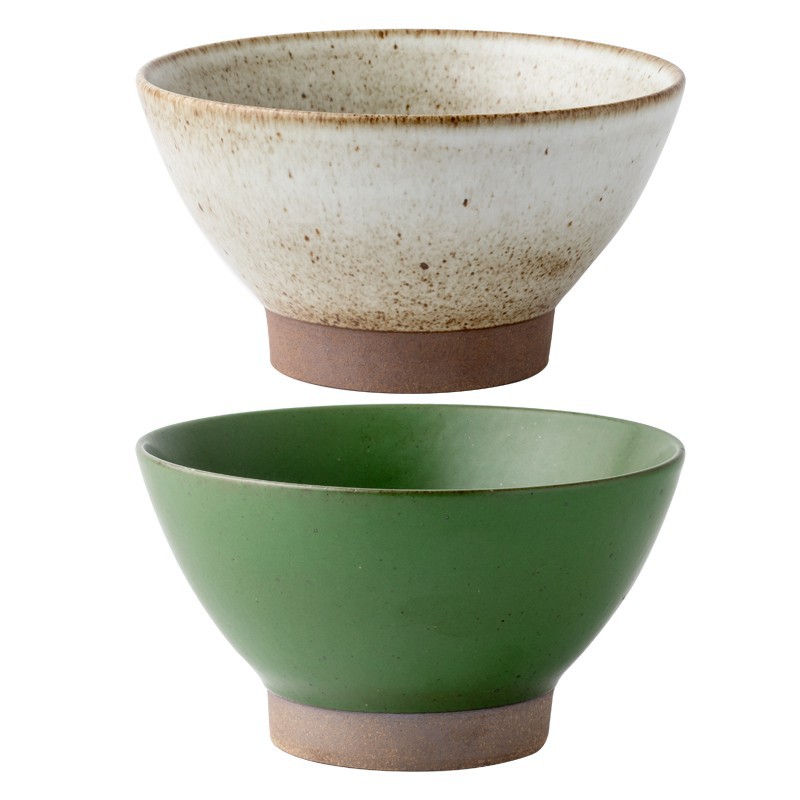 Tazón de fideos hechos a mano de estilo japonés Vintage de 6.5 pulgadas de cerámica gruesa Tazón de pie alto Tazón de cerámica Ramen Tazón exportación transfronteriza