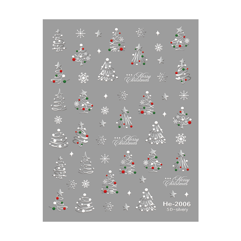 Redanco5D embossed nail art stickers, featuring a hot-selling design, with gold foil Christmas tree and snowflake patterns, suitable for phones and nails. He2009