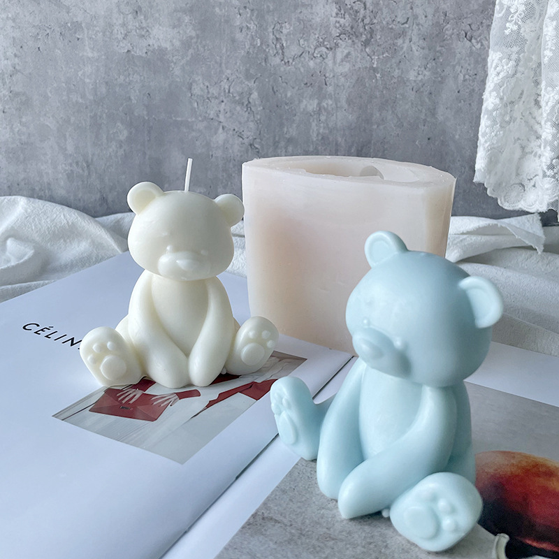 Estilo coreano oso molde ins fat pier oso molde de silicona DIY vela aromaterapia decoración de yeso sentado oso molde
