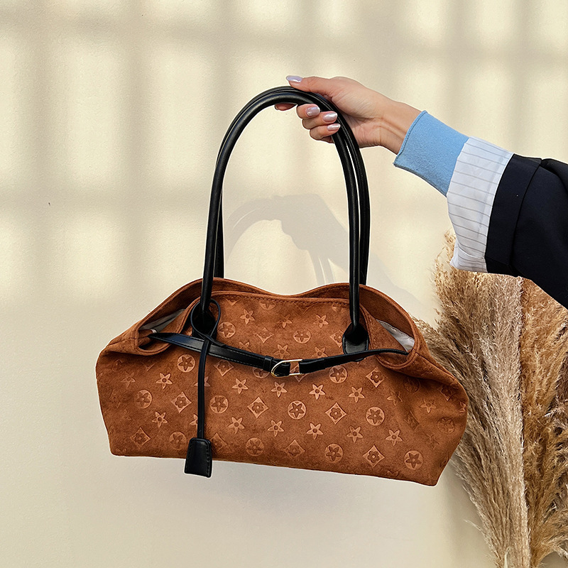 Cross-Border Large-Capacity Satchel Tote Bag, Versatile Bags, Presbyopic Retro Suede Armpit Bag, High-End Trendy Shoulder Bag