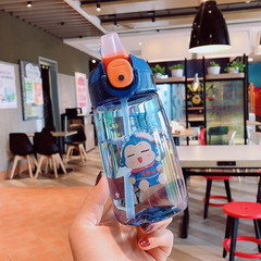 兒童水杯女高顏值可愛便攜塑料吸管杯小學生上學專用防摔水壺夏季