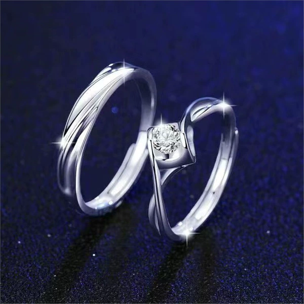 One carat God's kiss women's ring + plain ring men's ring gift box
