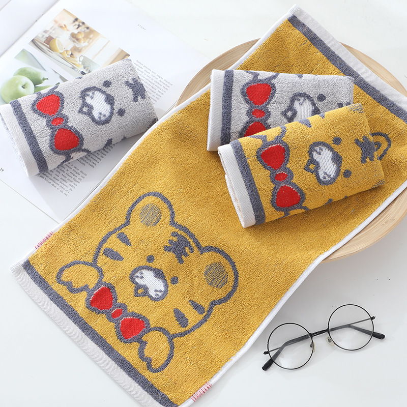 New Little Tiger cartoon jacquard cotton children's towel children's face washing small towel kindergarten hand towel factory wholesale