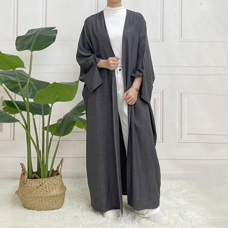 2025 Cross-Border Two-Color Plain Long-Sleeved Dress Casual Robe
