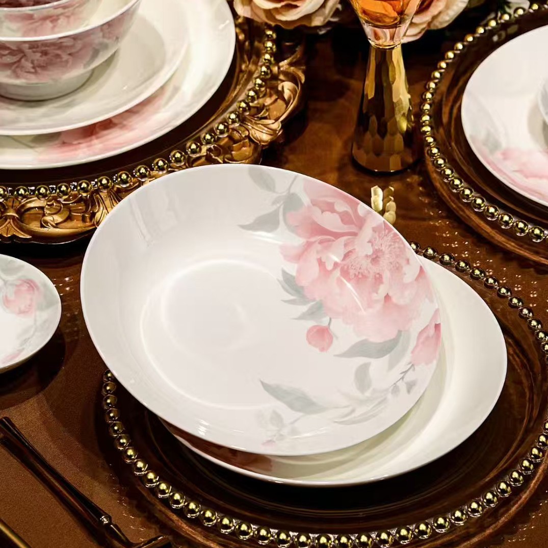 Conjunto de platos de porcelana de hueso, platos caseros, platos de cerámica de color medio esmaltados, platos de cerámica de color medio, nuevos platos chinos