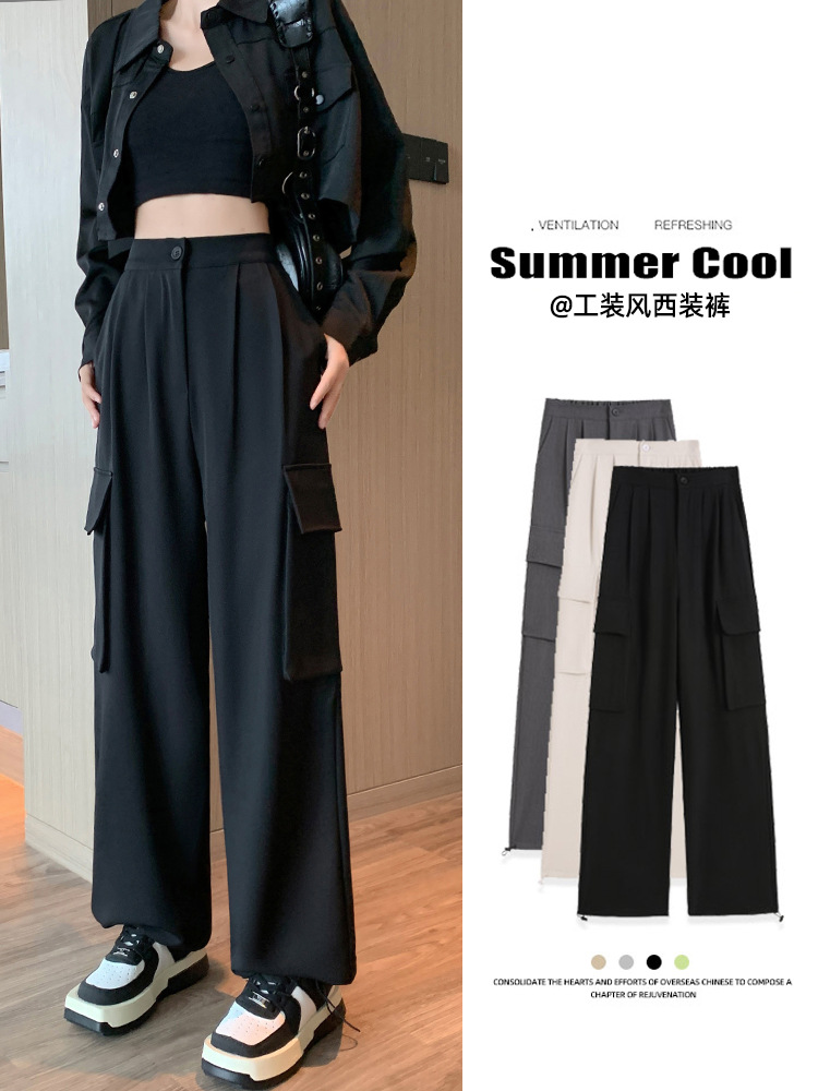 Pantalones Cargo Casuales para Mujer de Poliéster con Cintura Alta image 3