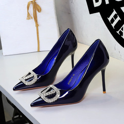9283-K225 European and American style sexy banquet super high heels women's shoes temperament rhinestone V-buckle pointed shallow mouth fine single order shoes