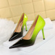 6223-3 Sexy Night Club Slim High Heel Light Mouth Pointed Bright Lacquer Color Gradual Color Contrast Single Shoes
