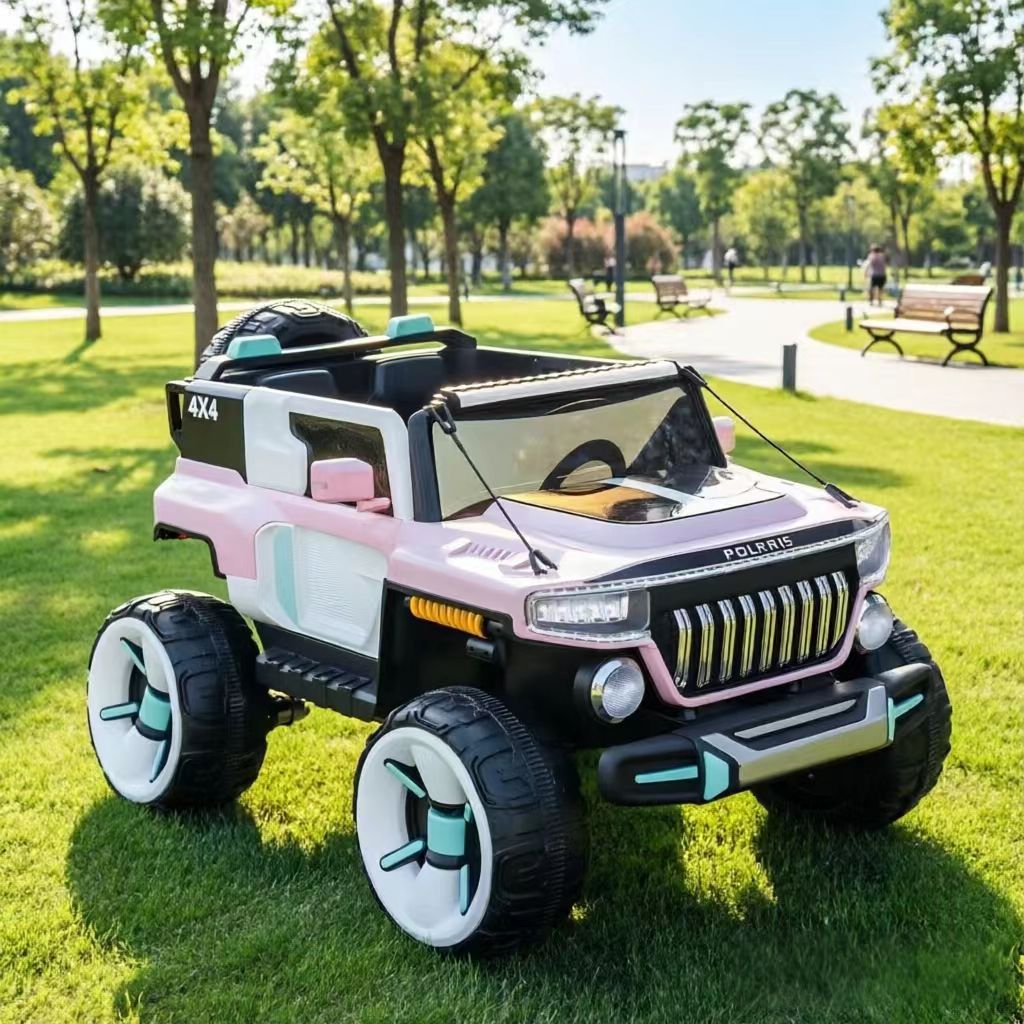 Coche Eléctrico Infantil de Cuatro Ruedas de Plástico con Control Remoto, Música y Batería Recargable