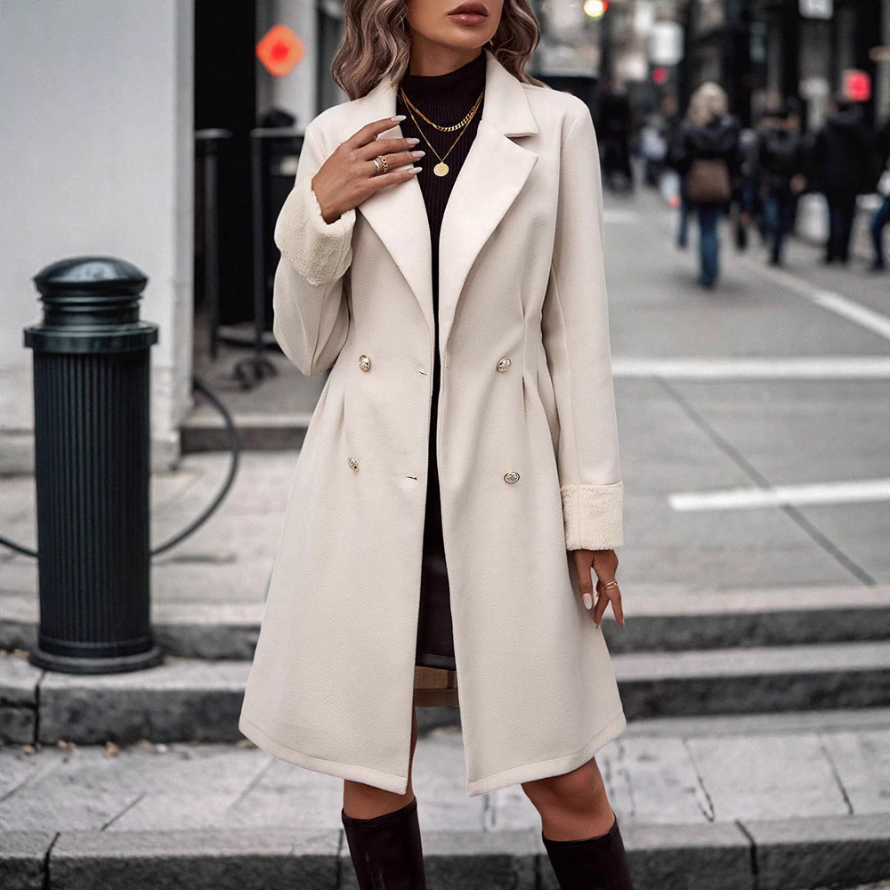 Gabardina de mezcla de lana a medida: abrigo de mujer de largo medio con cinturón y solapa con muesca (tallas XS-XL, poliéster-spandex, colores personalizados)_voghion.com