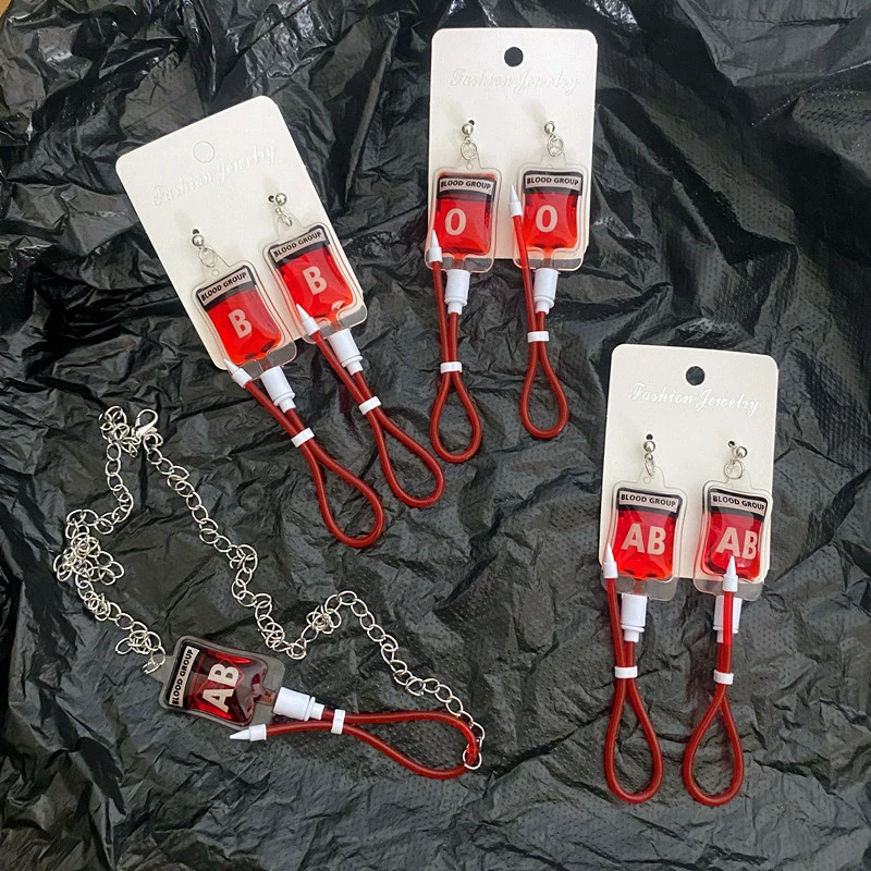 Креативные и забавные Harajuki Simulation Plasma Blood Blood Blood type серьги подкультура Y2K горячая девушка личность серьги на шее