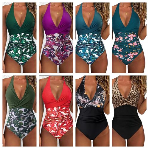 Elegant European and American Style Multicolor Print Bodycon Swimsuit with Adjustable Straps for Women