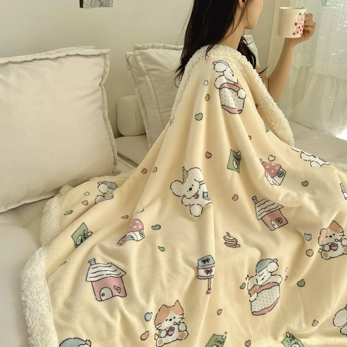 INS卡通A类牛奶绒羊羔绒盖毯毛毯学生午睡小毯子披肩宿舍沙发盖毯