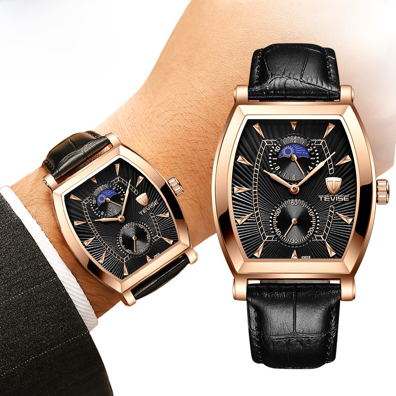 瑞士TEVISE跨境电商手表六针酒桶矩形非机械表全自动石英手表腕表