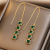 Elegant fashionable earrings emerald, silver needle, dress, accessory, with gem, light luxury style