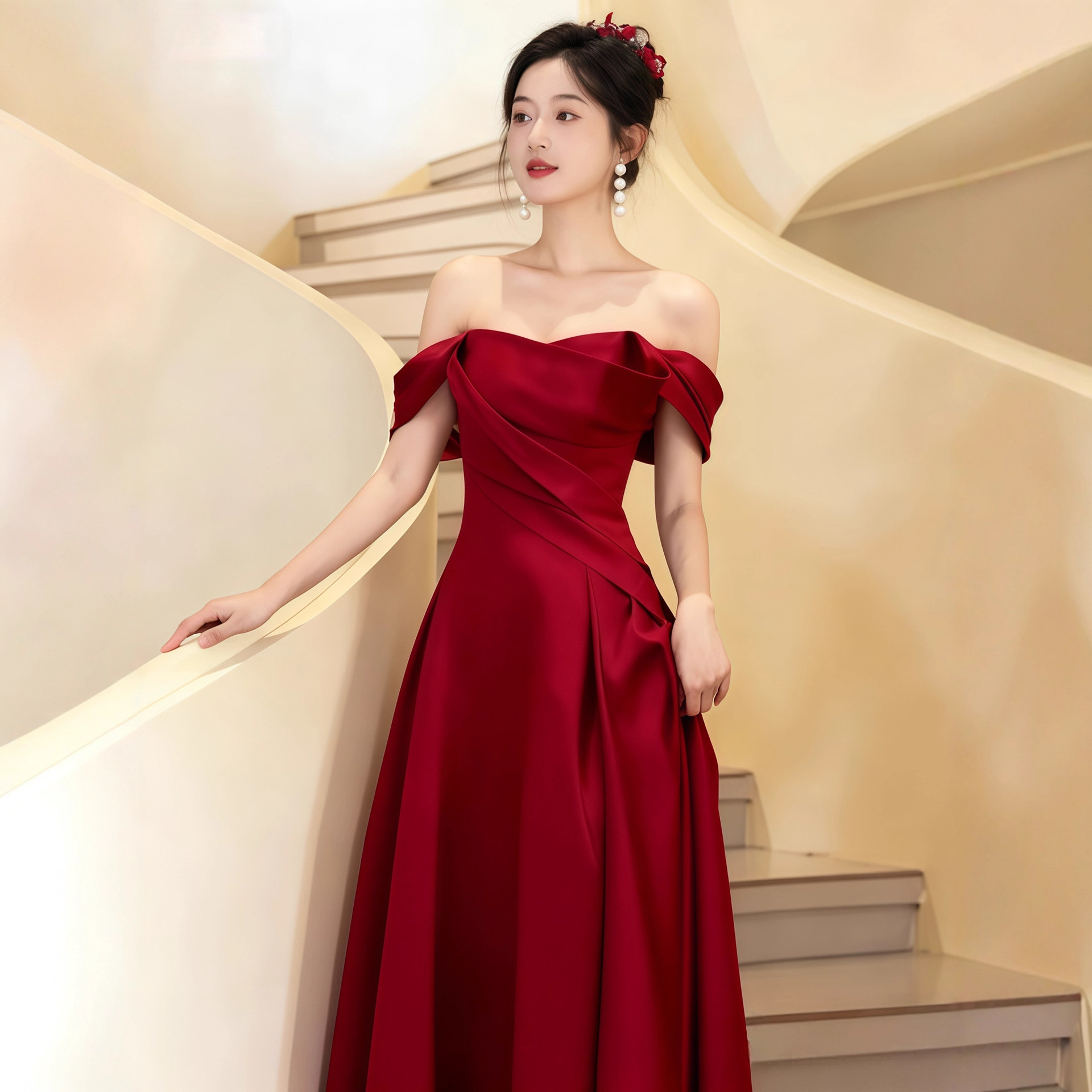 Plus-Size Evening Dress for Women 2026 New Model, High-End Style for Plus-Size Women, Suitable for Vocal Performance Exams and Hosts, Shiny Red Piano Gown