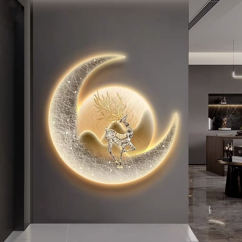 Modern Accessible Luxury Entrance Decorative Painting LED Light Luminous Living Room Hanging Painting Aisle Corridor Entrance Door Atmosphere Light Mural