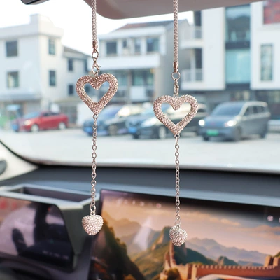 Car Rearview Mirror Pendant, Car hanging - a-pair-of-hollow-hearts-solid-hearts