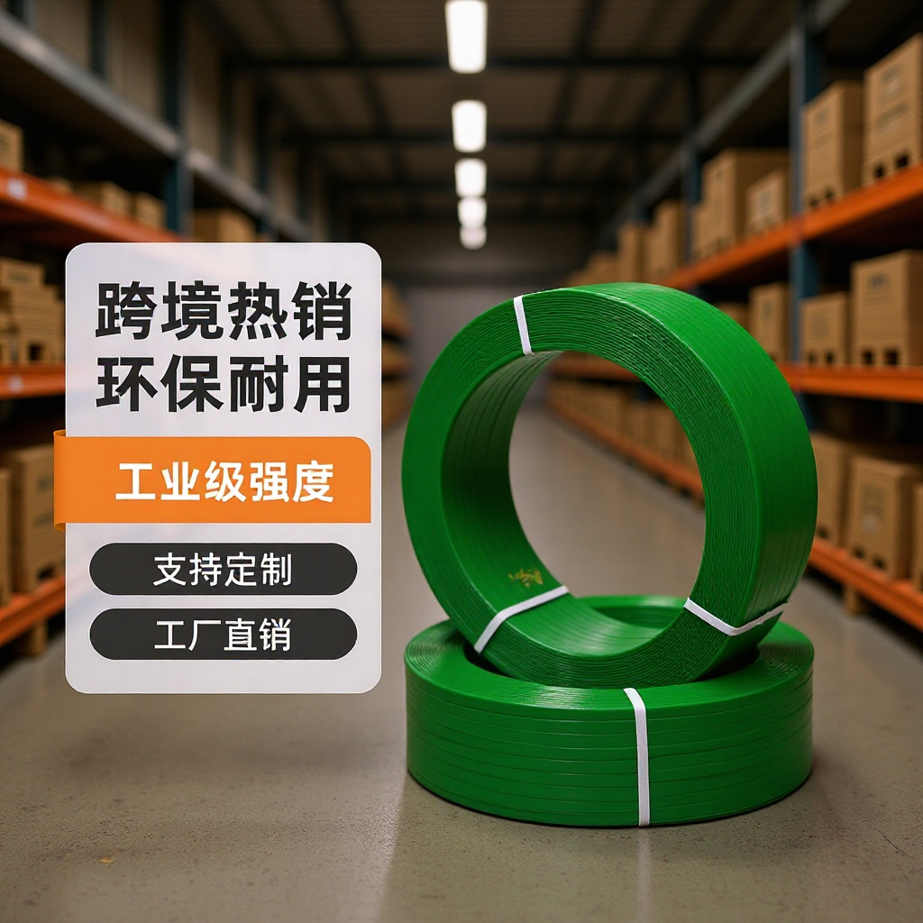 跨境1608捆扎机用塑钢带打包编织条绿色透明PET手工气动热熔捆绑