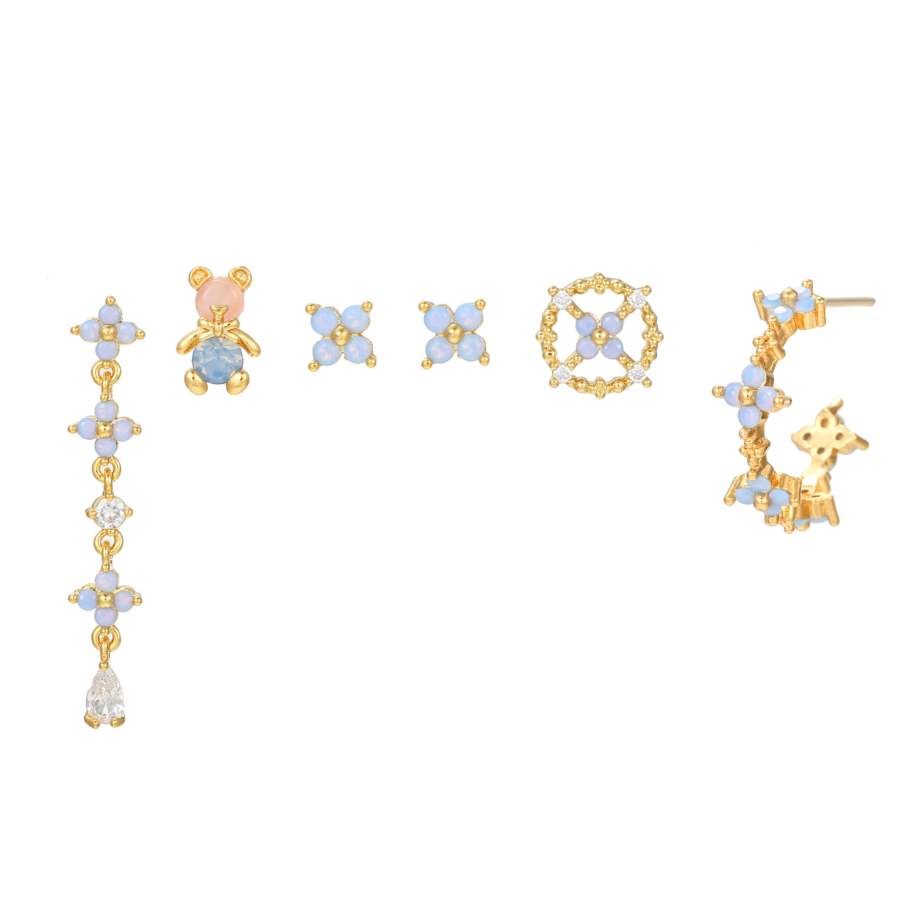 Fashion Bear Flower Brass Earrings Inlay Artificial Gemstones Copper Earrings