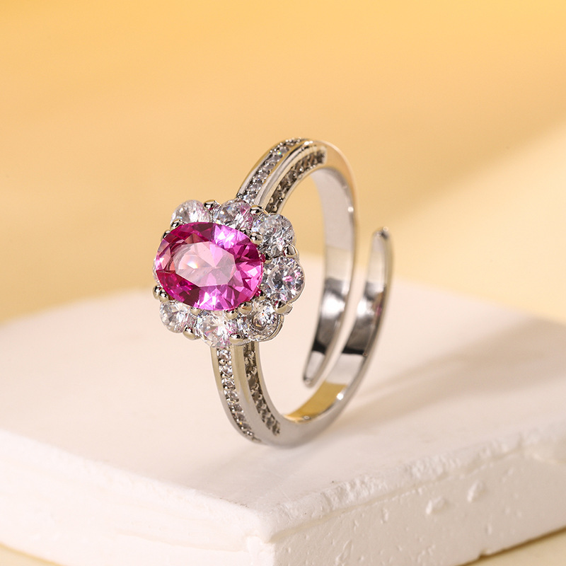 2024 nueva joyería Zhuang Shengsheng fondo de cobre chapado en oro simulación corindón rojo temperamento retro tres juegos 8*10-6*8