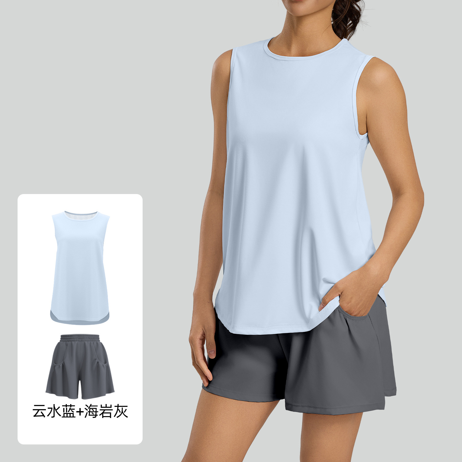 Juyitang traje deportivo de ocio hilo de red para correr suelto chaleco sin mangas blusa pantalones cortos traje deportivo mujer