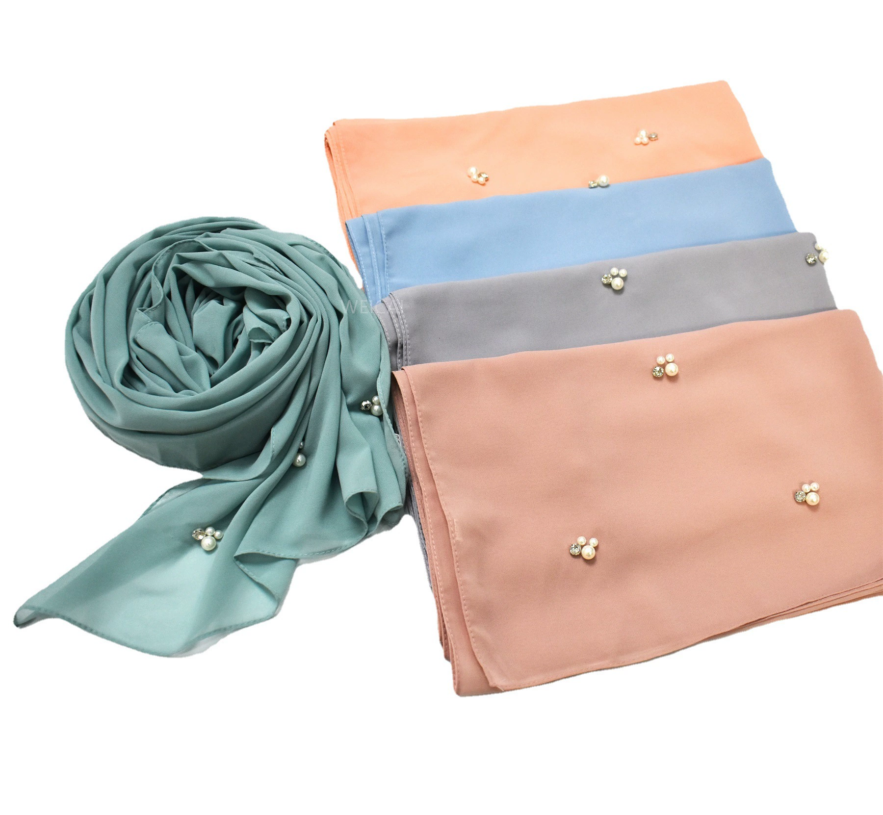 Новый вариант Cross-border Malaysian hijaine nail pearl rhinestone chip scarf Hui gum Middle East headscarf