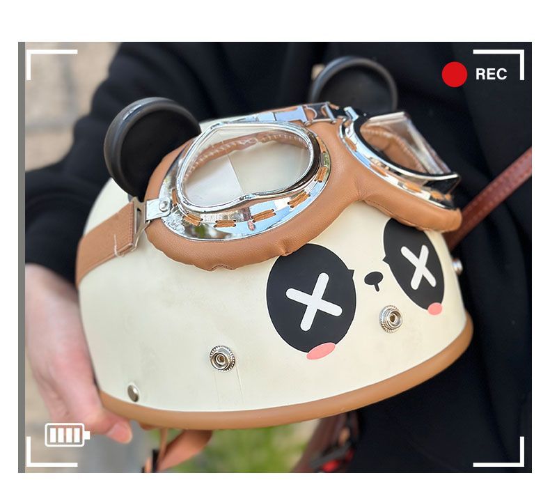 3C Certified Helmet Electric Motorcycle Cartoon Panda Half Helmet