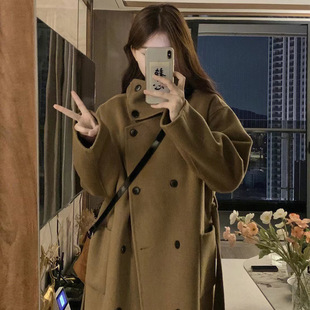 High-end Hepburn Style Woolen Coat Women's 2025 Autumn and Winter New Elegant Loose Collar Woolen Coat for Petite