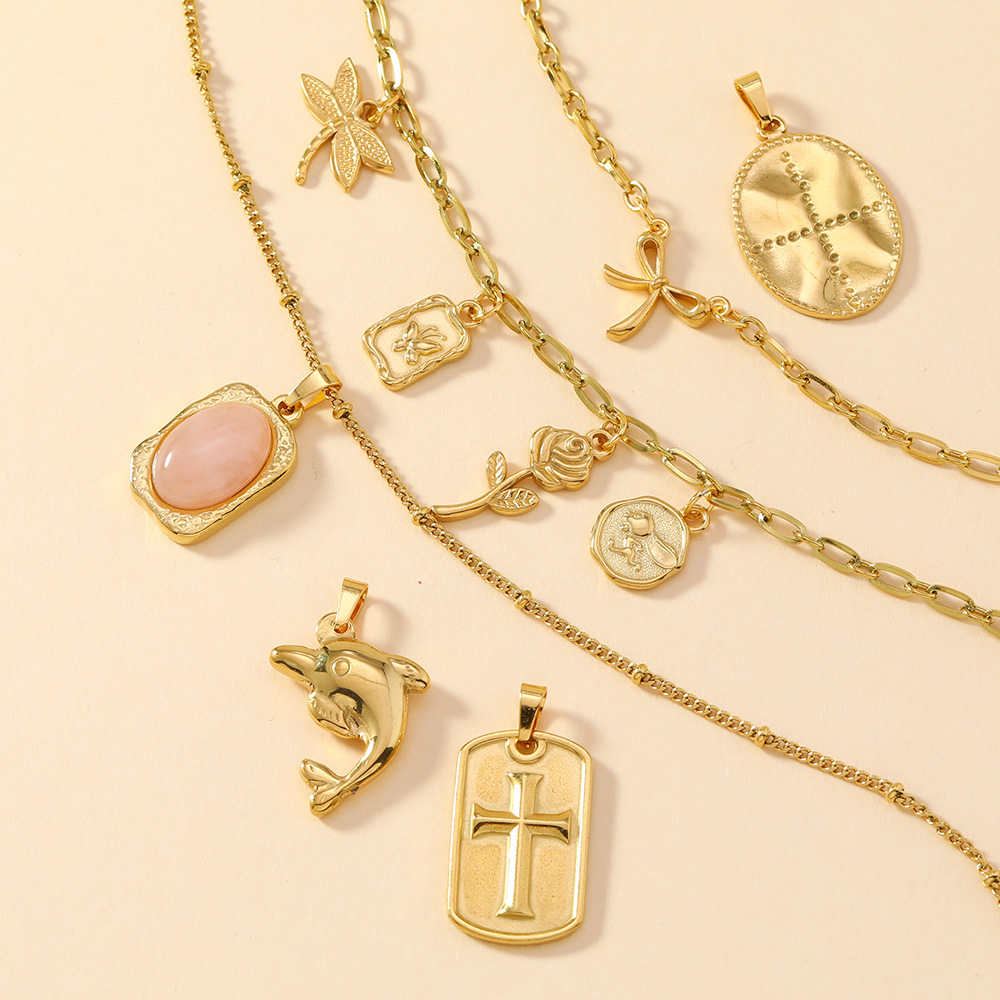 Colgante único, joyería de lazo de fundición de acero inoxidable transfronterizo, flor de rosa personalizada, gema de delfín, accesorios de bricolaje
