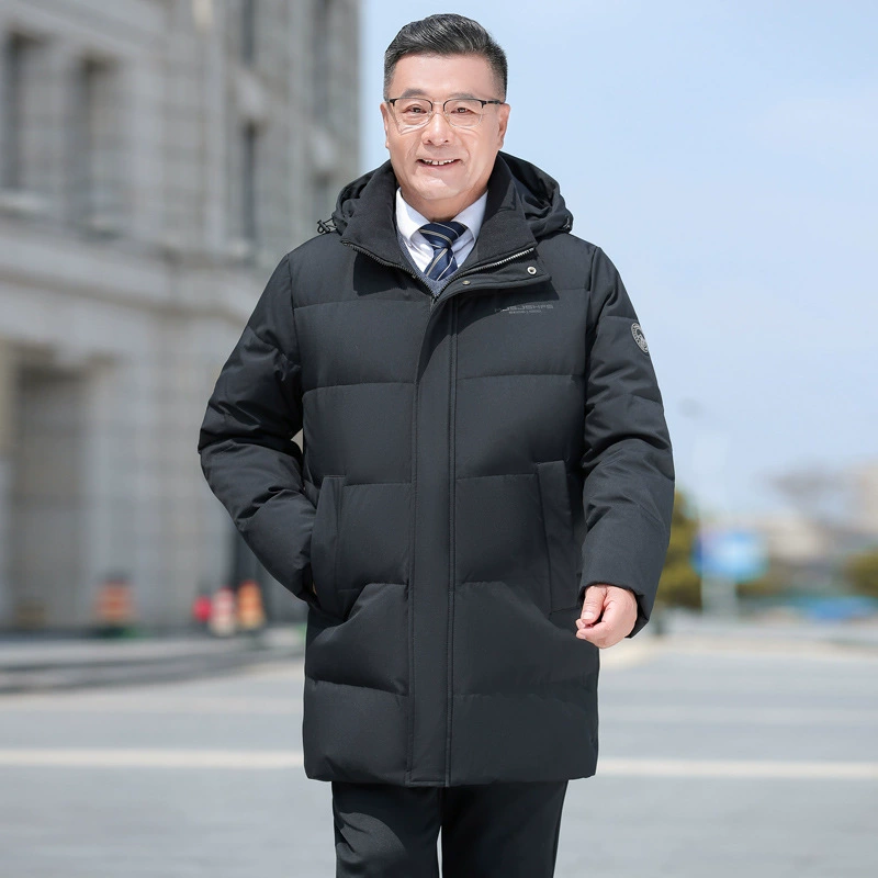 Мужская толстая съемная шапка пуховик 2024 зима новая мужская одежда среднего и пожилого возраста ветрозащитный теплый папа куртка