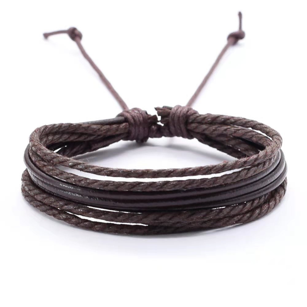 Men'S Gender Casual Hip-Hop Solid Color Pu Leather Men'S Bracelets Men Cord & Leather Bracelets