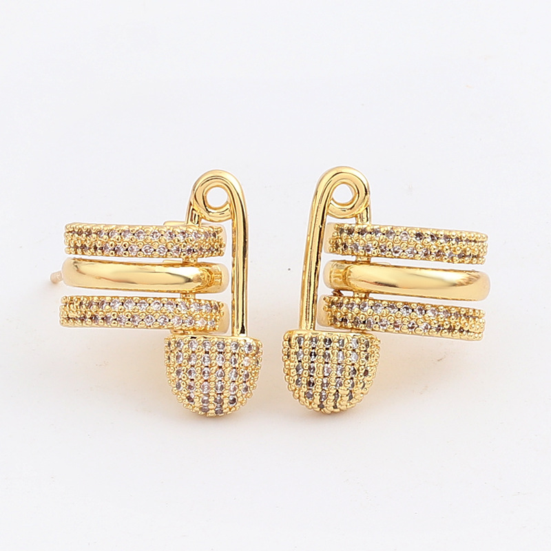 Simple Style Paper Clip Copper Ear Studs Zircon Copper Earrings display picture 8