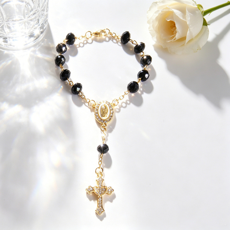 Amazon Cross-Border Best-Selling Gold Cross Pendant Bracelet Handmade Oil-Drip Rhinestone Lucky Car Rearview Mirror Hanging Ornament Amazon Cross-Border Best-Selling Gold Cross Pendant Bracelet Handmade Oil-Drip Rhinestone Lucky Car Rearview Mirror Hanging Ornament