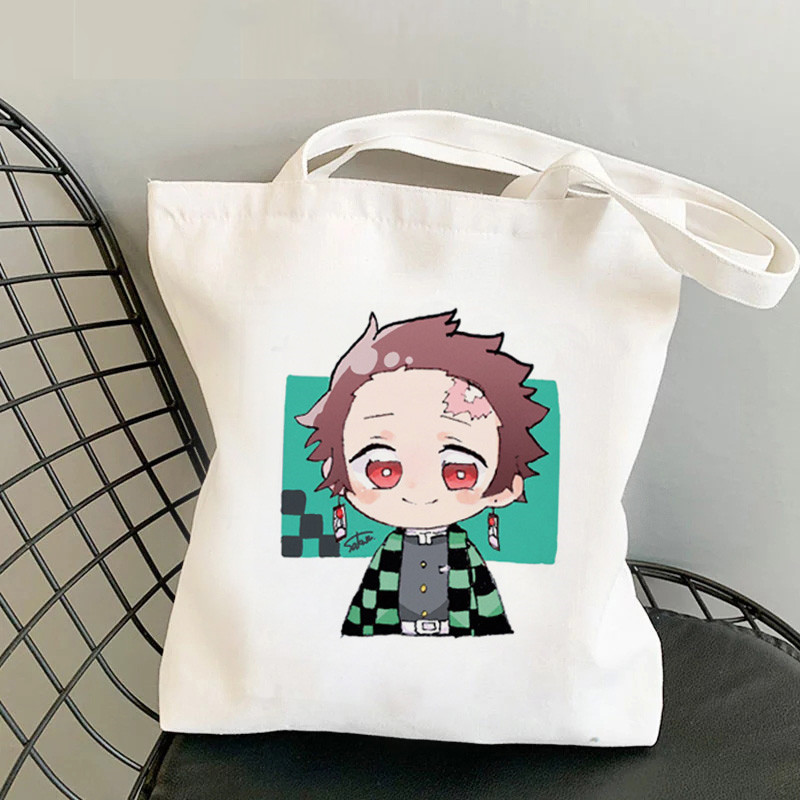 Comercio exterior transfronterizo Demonio Slayer impresión bolsa de lona Harjuku bolsa de hombro moda bolsa de compras portátil en stock