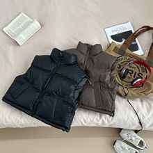 秋冬季新款小羊皮棉马甲外穿中大童加厚立领坎肩男女童时尚百搭