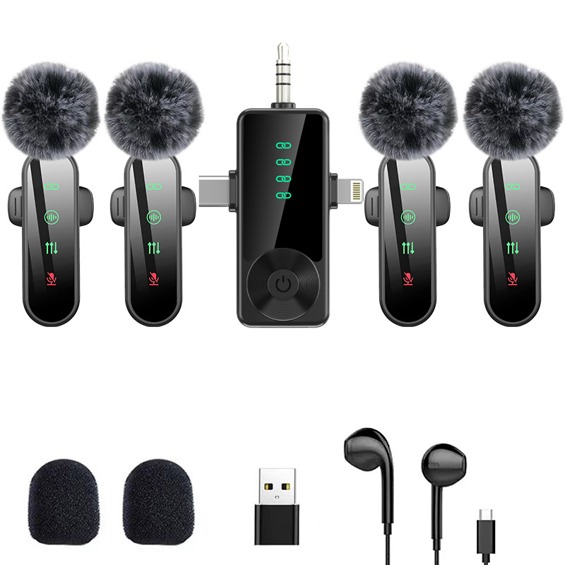 H19 One-To-Four Cross-Border New Three-In-One Wireless Lavalier Microphone Tiktok Live Small Microphone Wholesale