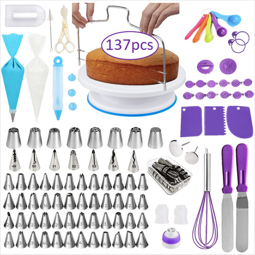 Amazon Cross-border 220/512 piece set cake frosting turntable decoration frosting tip set fondant baking tool