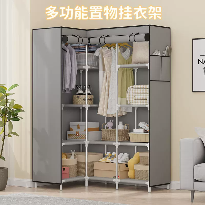 亚马逊衣柜防尘多层铁管组装简易衣橱无纺布出租房用简易衣柜批发