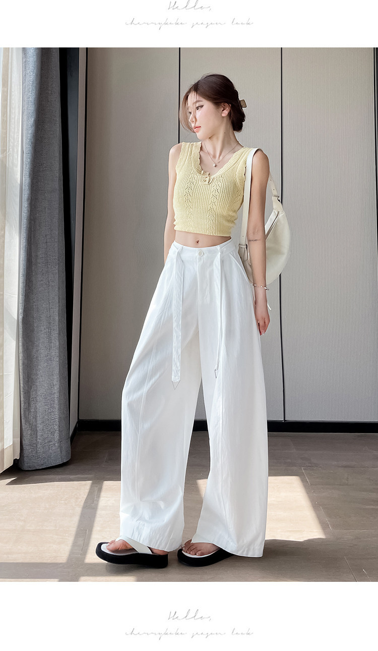 Quần culottes nữ ống rộng cạp cao chất liệu lụa mỏng mùa hè — Trắng thường xuyên chi tiết 36