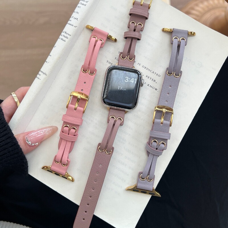 Suitable for Apple Watch 11 American-Style Vintage Niche Double-Strap Leather iWatch 8910 Watch Band