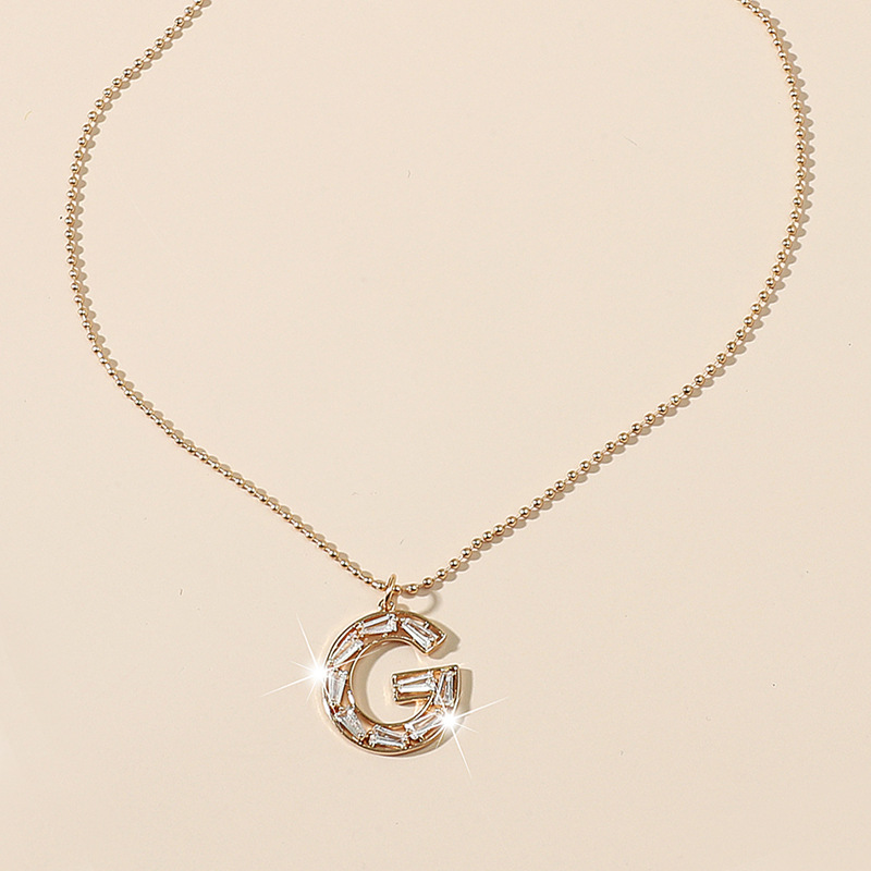 跨境流行欧美时尚26个英文字母项链 方形锆石项链锁骨链亚马逊