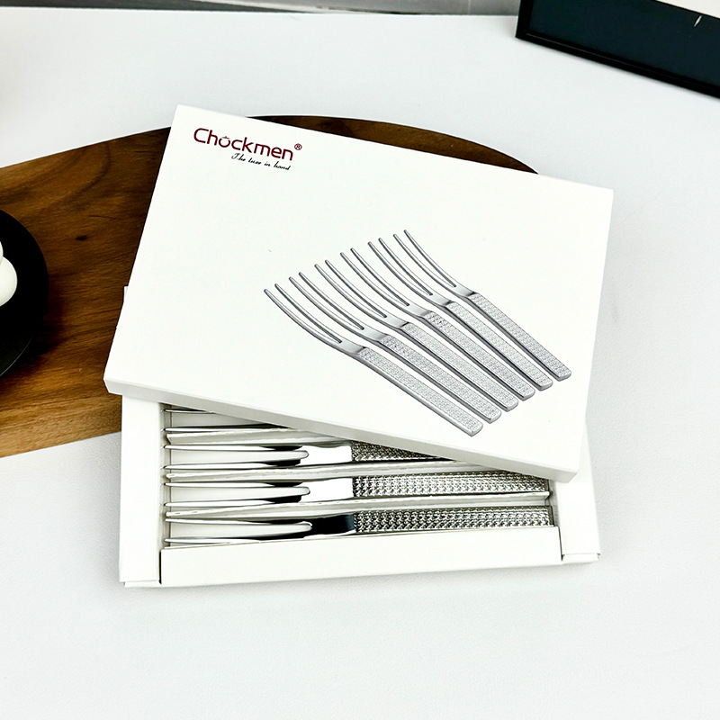 Chockmen Zhuo Deming 18 / 10 horquilla de fruta de acero inoxidable 6 piezas horquilla de pastel caja de regalo horquilla de postre creativa