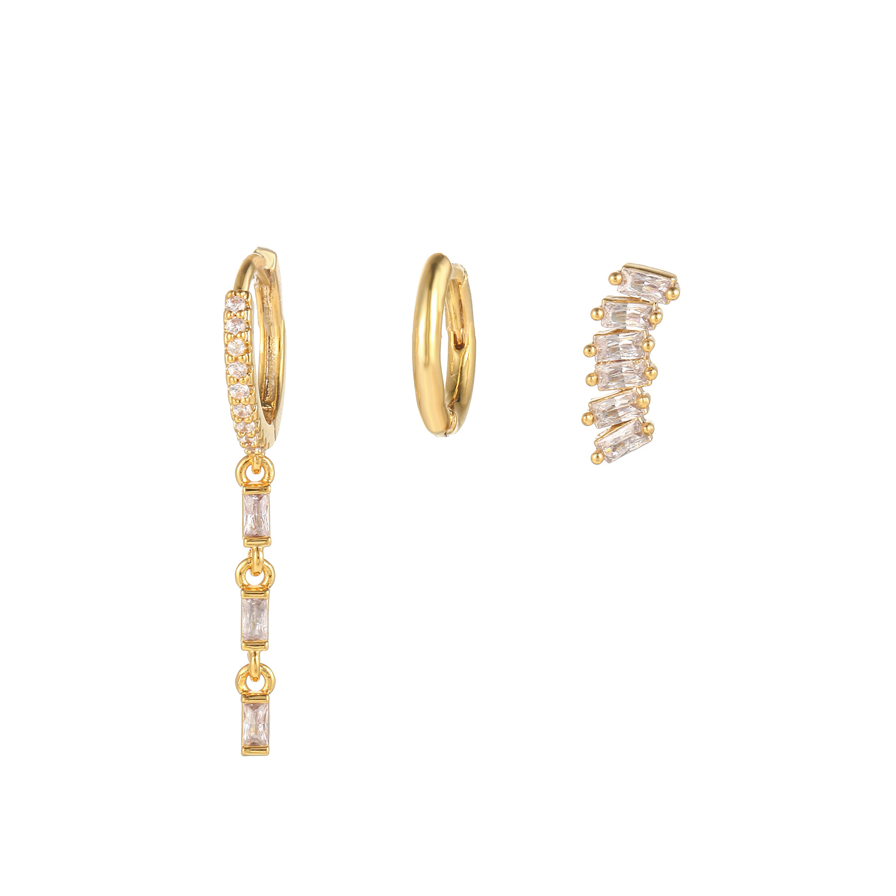 Micro Inlaid Zircon Star Moon Ear Clip Three-Piece Earring set