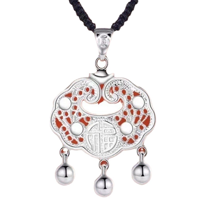 Silver-Plated Jewelry Filigree Ruyi Peace Lock Pendant Hollow Silver Lock Gift for Girlfriend Holiday Gift Source Factory