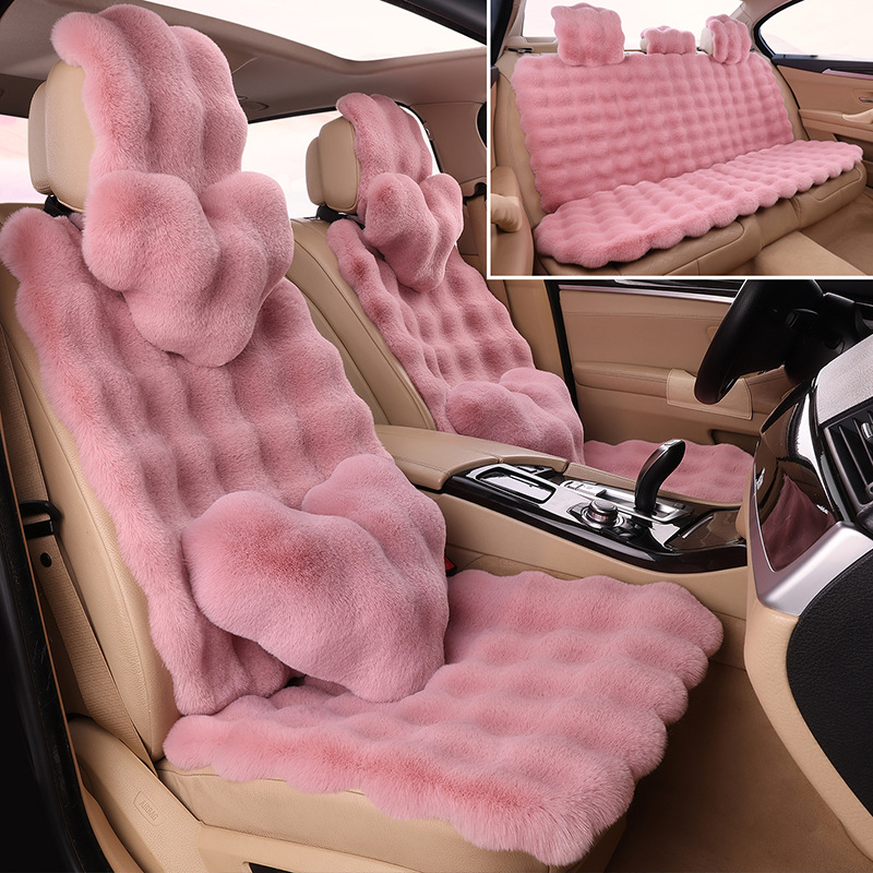 批发亚马逊TM贴标增值新款泡泡绒座垫秋冬保暖仿毛兔毛绒汽车坐垫