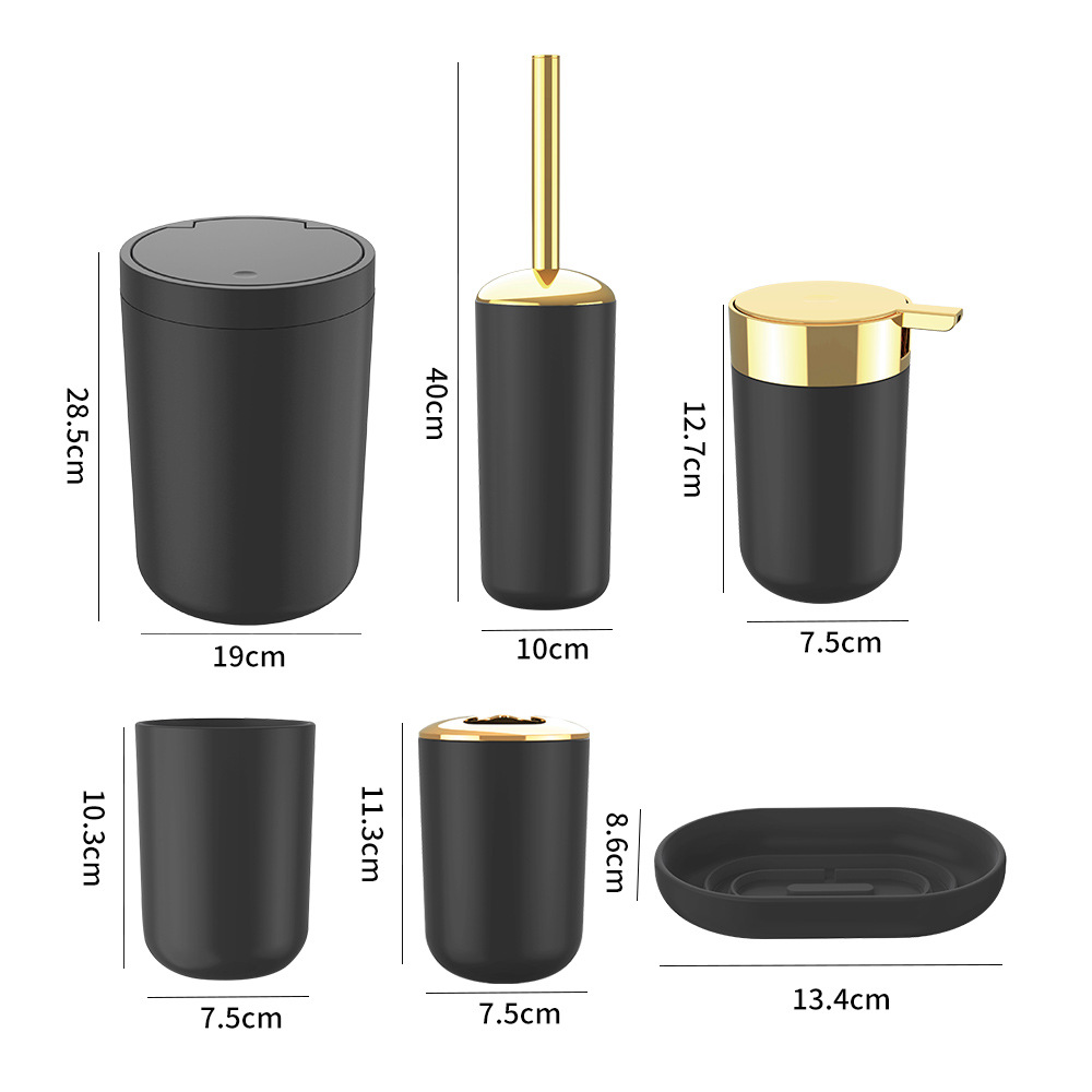 Cuatro piezas de cepillo de dientes de plástico de color sólido, caja de jabón, cepillo de inodoro, baño de almacenamiento, baño de baño, conjunto de lavado