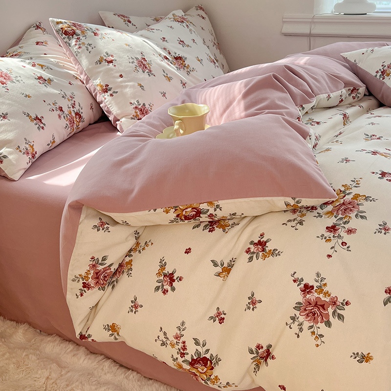 Juego de Ropa de Cama de Algodón Puro Cepillado 2024, Juego de Cuatro Piezas con Funda Nórdica, Sábana Bajera Ajustable, Juego de Tres Piezas para Dormitorio, Lujo Ligero de Invierno